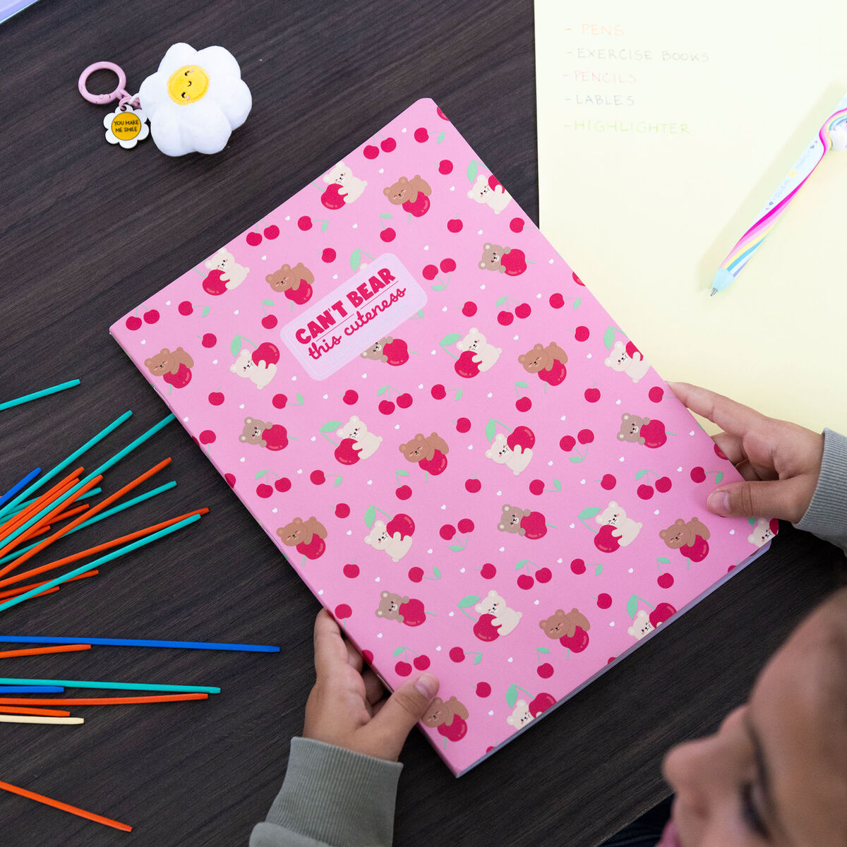 Exercise Book - Cahier A4 - Petits Carreaux 5 mm - Teddy Bear Cherry