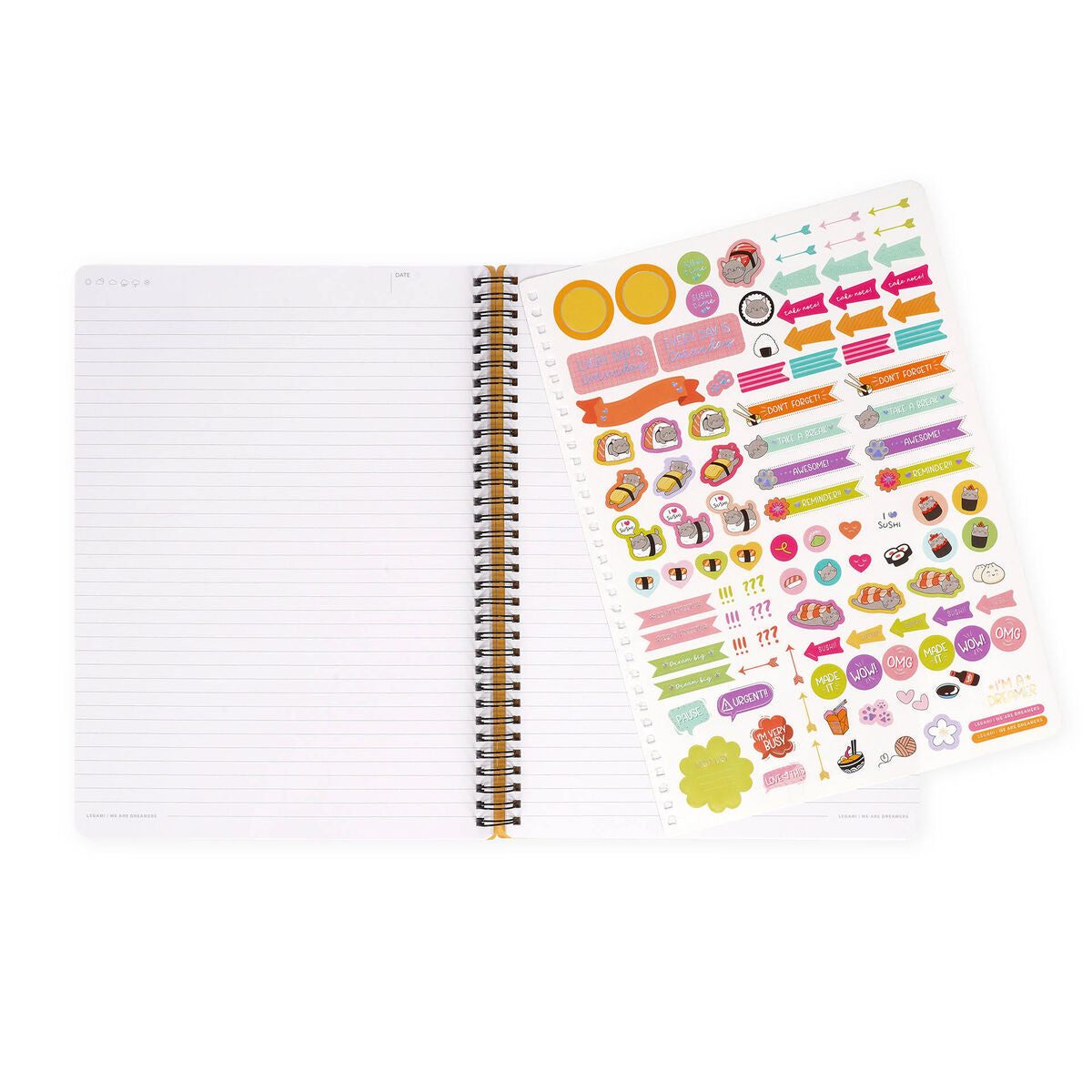 Cahier Ligné A4 à Couverture Rigide Illustrée - Sushi Cat - Bloc-mémo - Avec Spirale