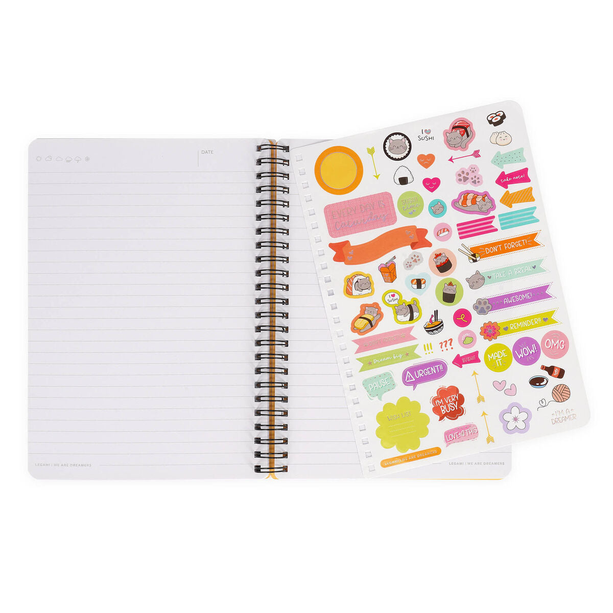 Cahier Ligné A5 à Couverture Rigide Illustrée - Sushi Cat - Bloc-mémo - Avec Spirale