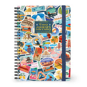 Cahier Ligné A5 à Couverture Rigide Illustré - Stickers Voyage - Bloc-mémo - Avec Spirale