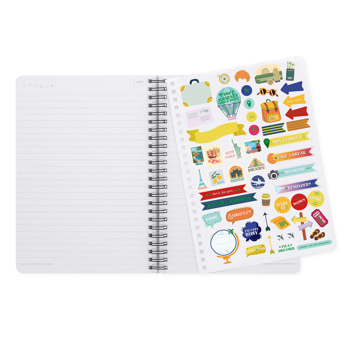 Cahier Ligné A5 à Couverture Rigide Illustrée - Travel Stickers - Bloc-mémo - Avec Spirale