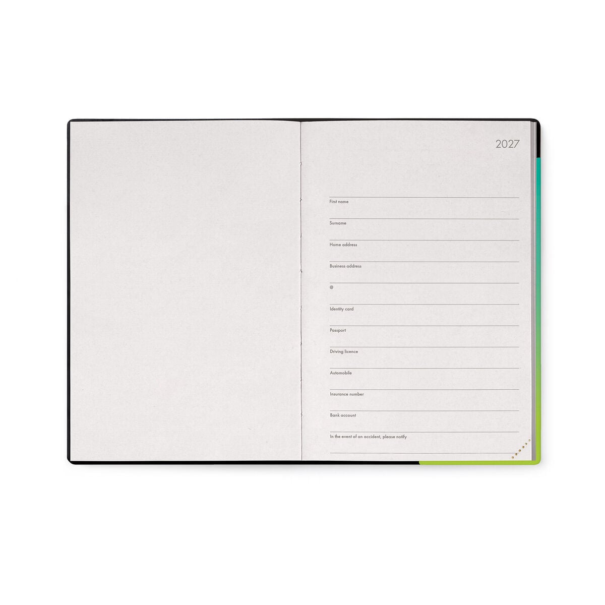 Agenda 12 Mois Journalier Medium 2027 - Shades of Green