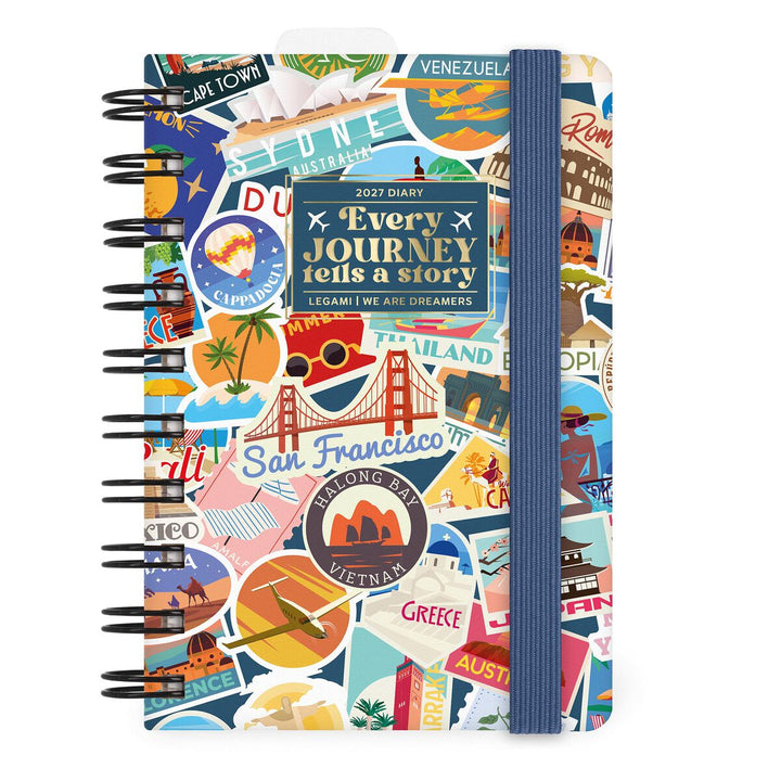 Agenda 12 Mois Journalier Petit À Spirale 2027 - Stickers Voyage
