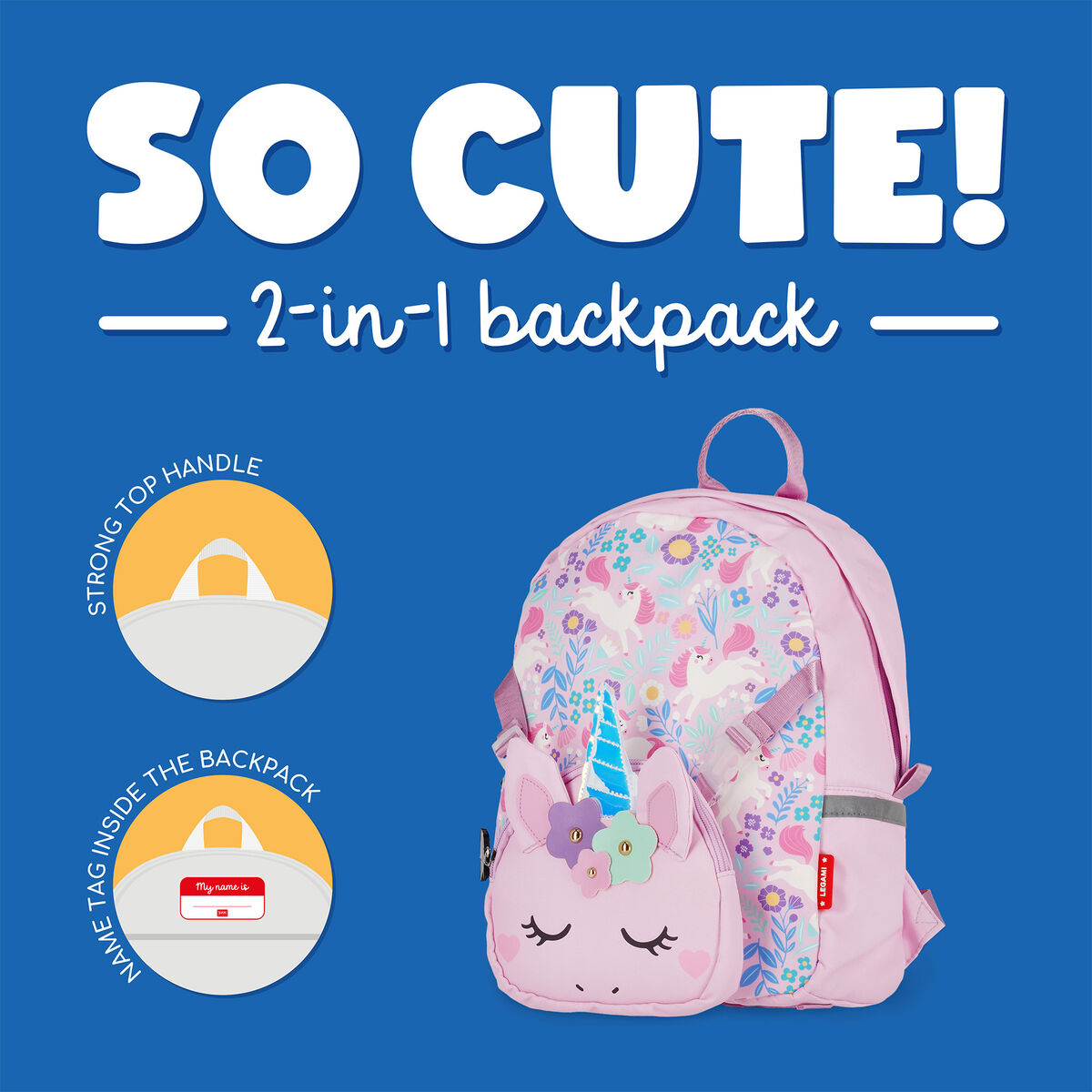 Sac à dos 2 en 1 avec Sac Frontal Amovible Unicorn - So Cute!