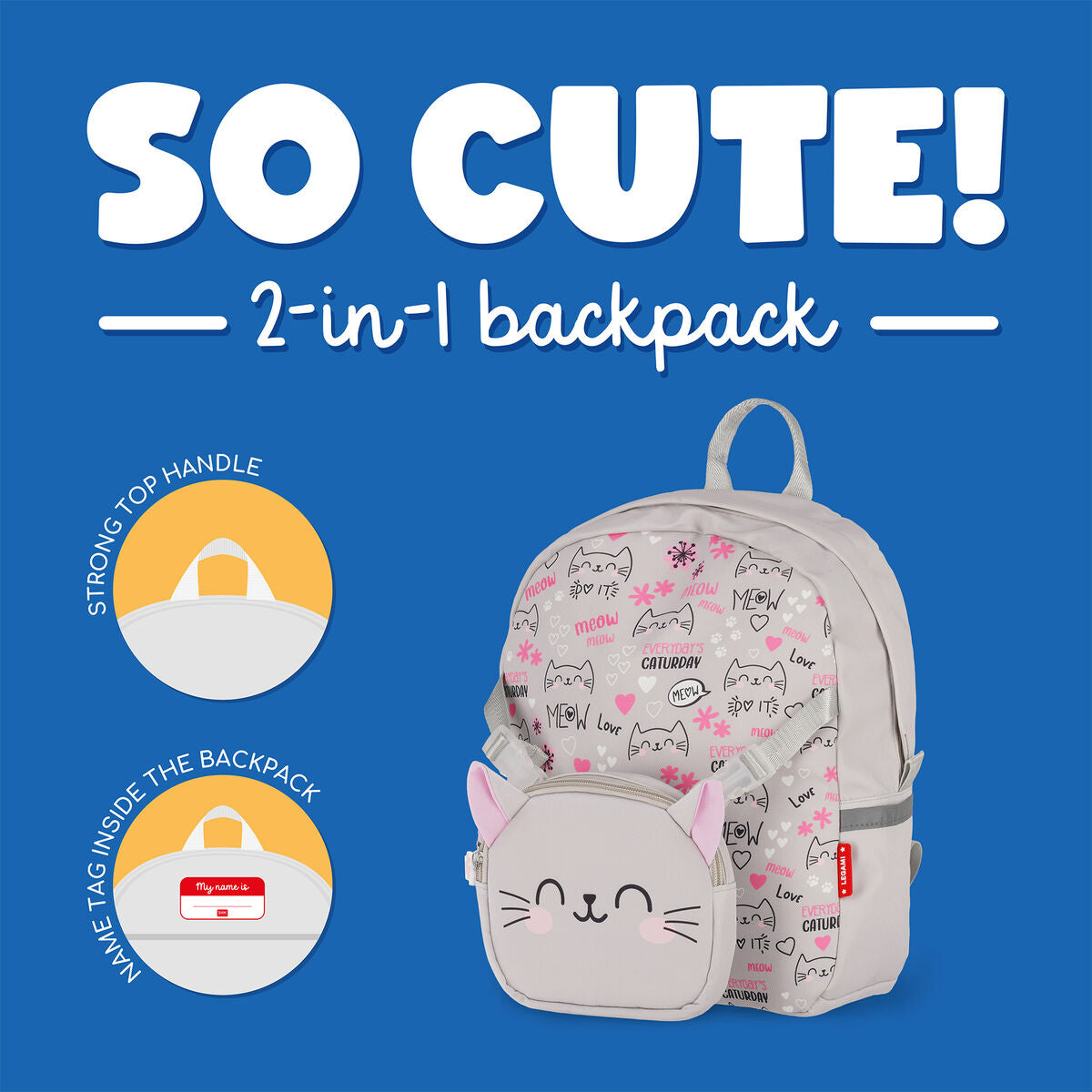 Sac à dos 2 en 1 avec Sac Frontal Amovible Kitty - So Cute!