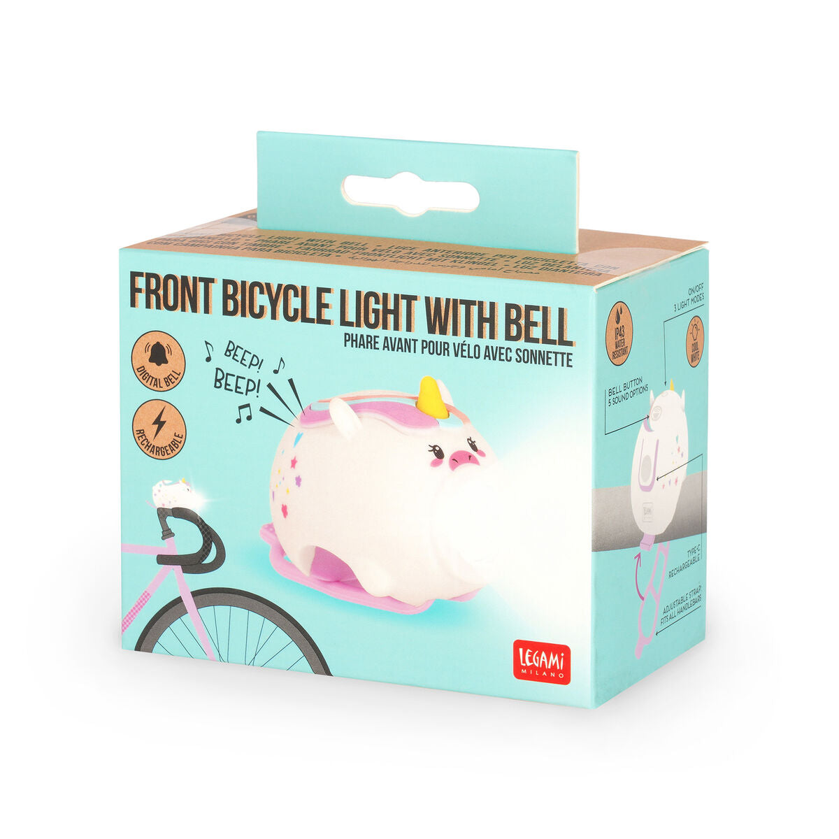 Phare Avant pour Vélo avec Sonnette - Unicorn - Front Bicycle Light With Bell