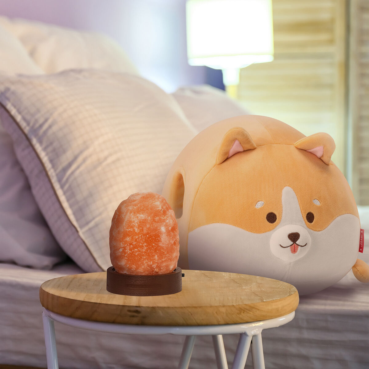 Ensemble Coussin Corgi et Himalayan Salt Lamp