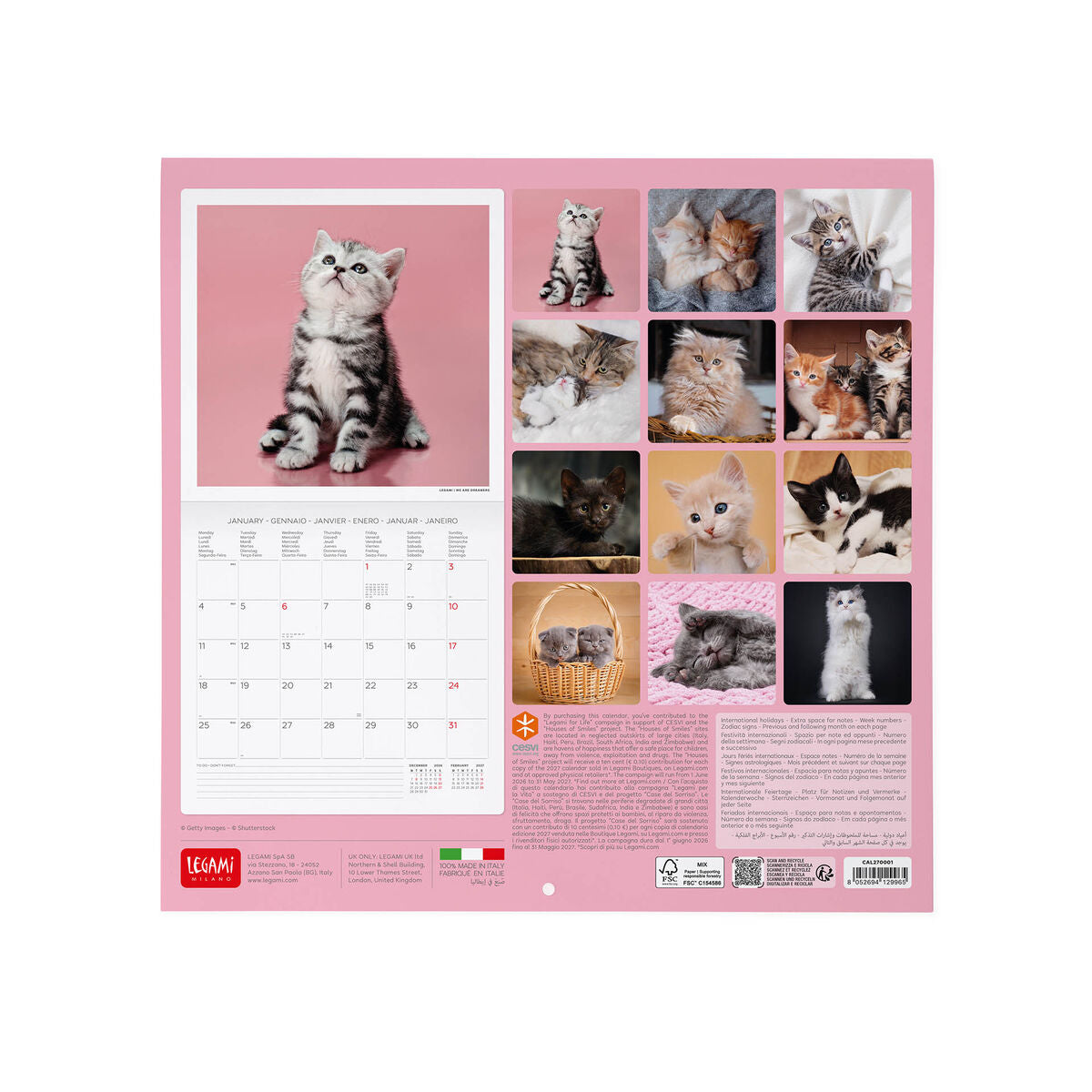 Calendrier Mural 2027 - 30 x 29 cm - Kittens