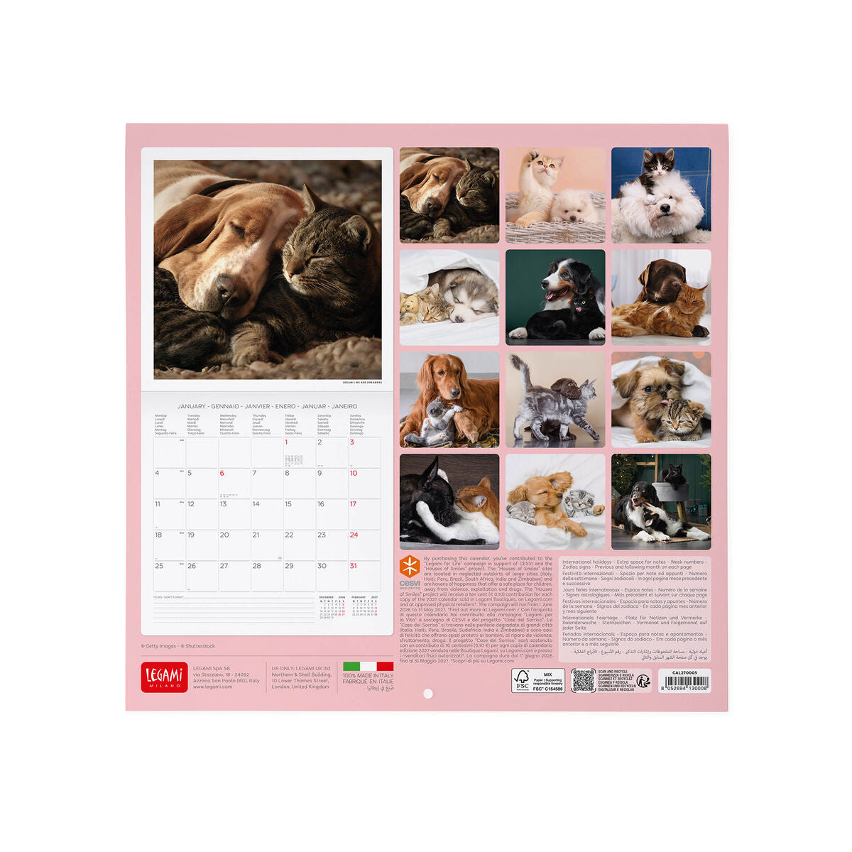 Calendrier Mural 2027 - 30 x 29 cm - Best Friends