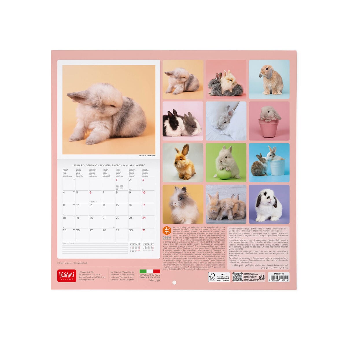 Calendrier Mural 2027 - 30 x 29 cm - Honey Bunny