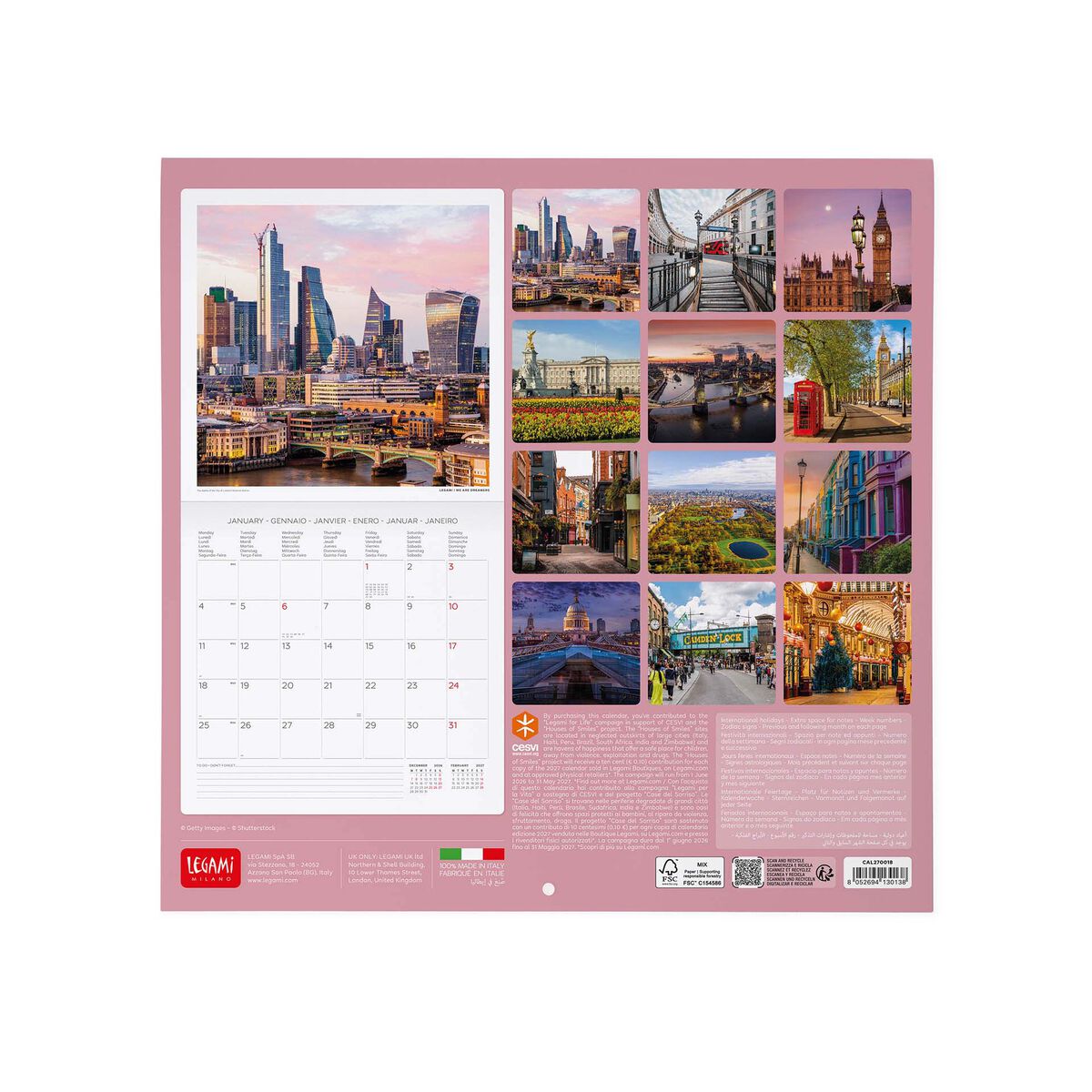 Calendrier Mural 2027 - 30 x 29 cm - London