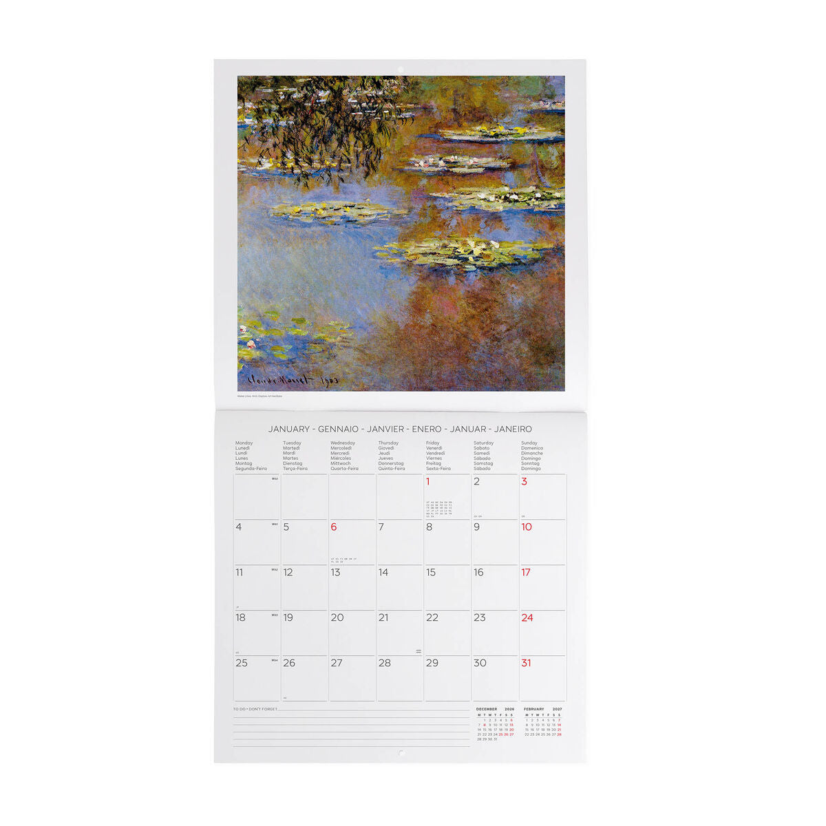 Calendrier Mural 2027 - 30 x 29 cm - Monet