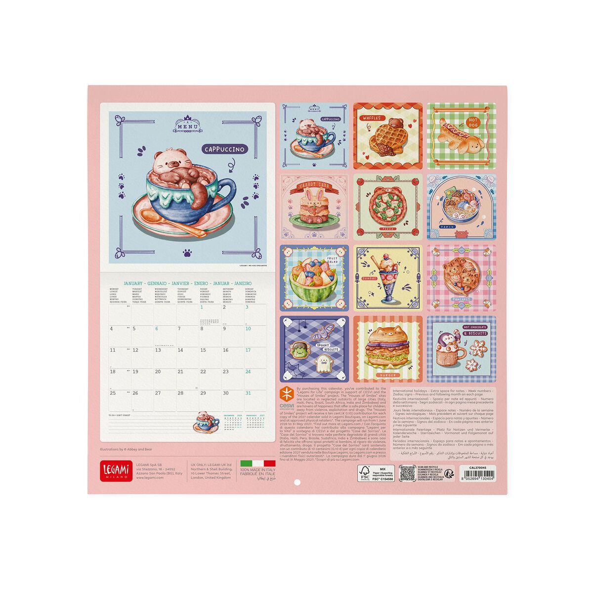 Calendrier Mural 2027 - 30 x 29 cm - Cutie Foodie