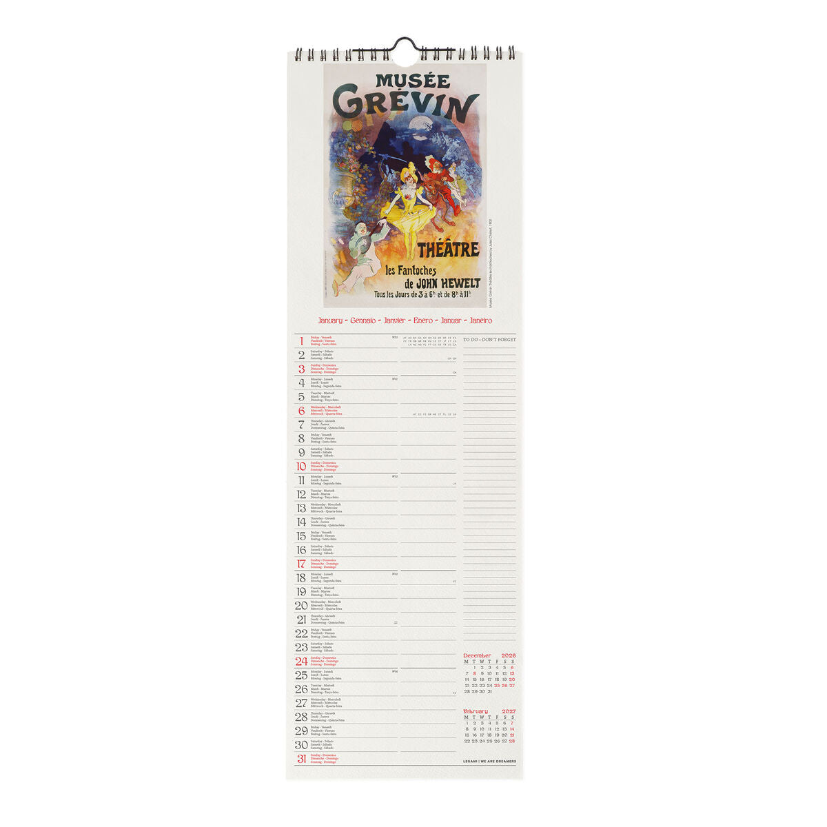 Calendrier Mural 2027 - 16 x 49 cm - Belle Époque