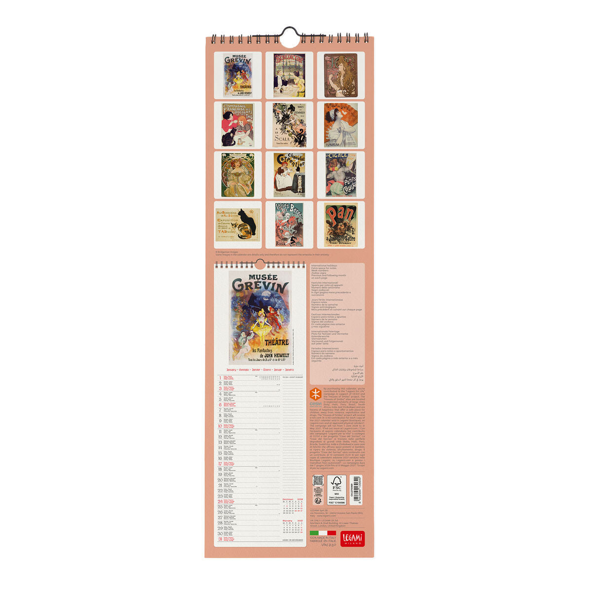 Calendrier Mural 2027 - 16 x 49 cm - Belle Époque