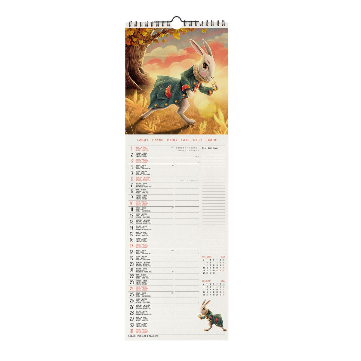 Calendrier Mural 2027 - 16 x 49 cm - Alice in Wonderland