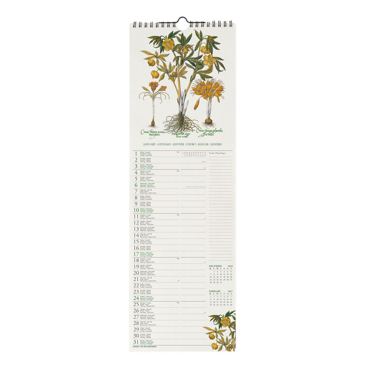 Calendrier Mural 2027 - 16 x 49 cm - Herbarium