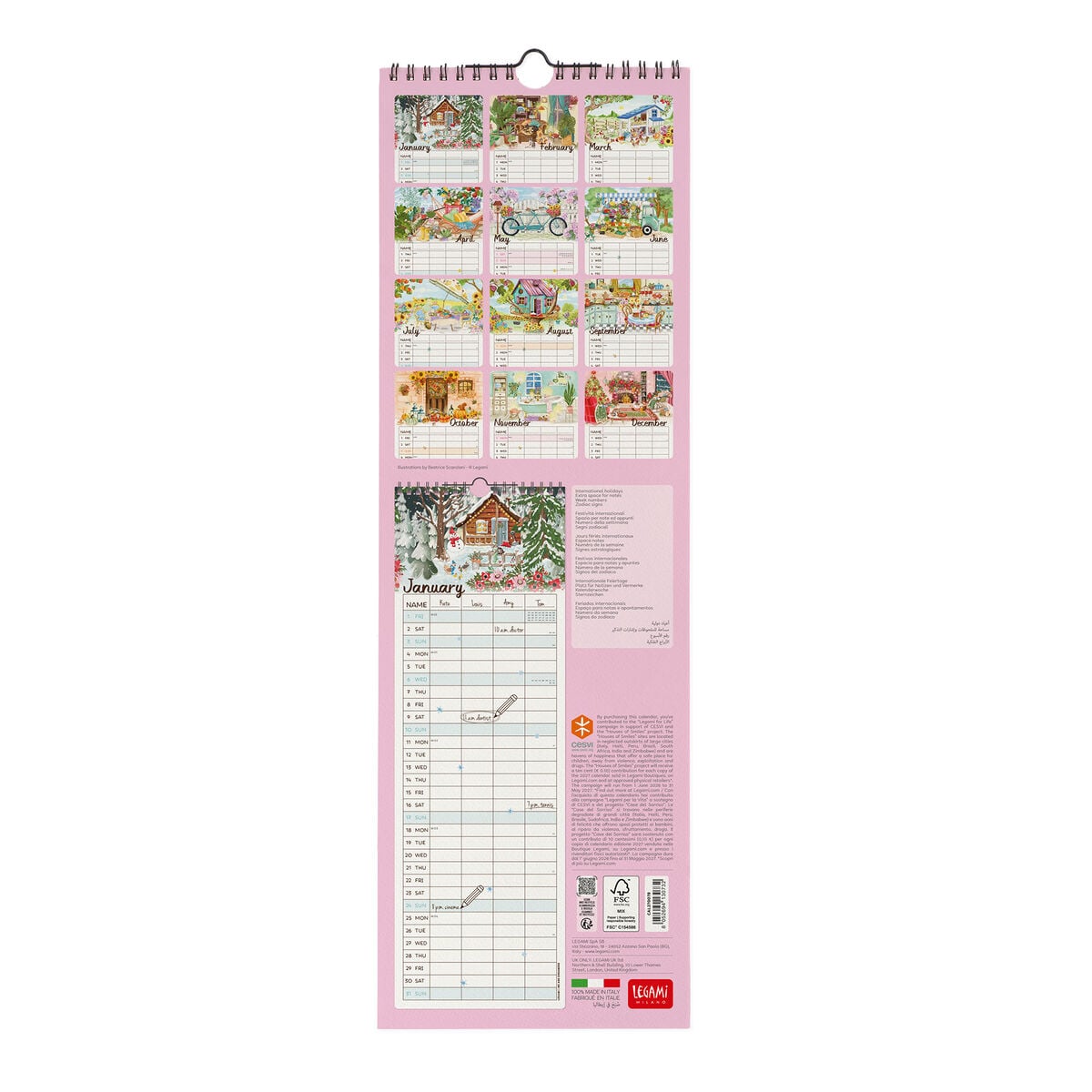 Calendrier Mural 2027 - 16 x 49 cm - Home Sweet Home
