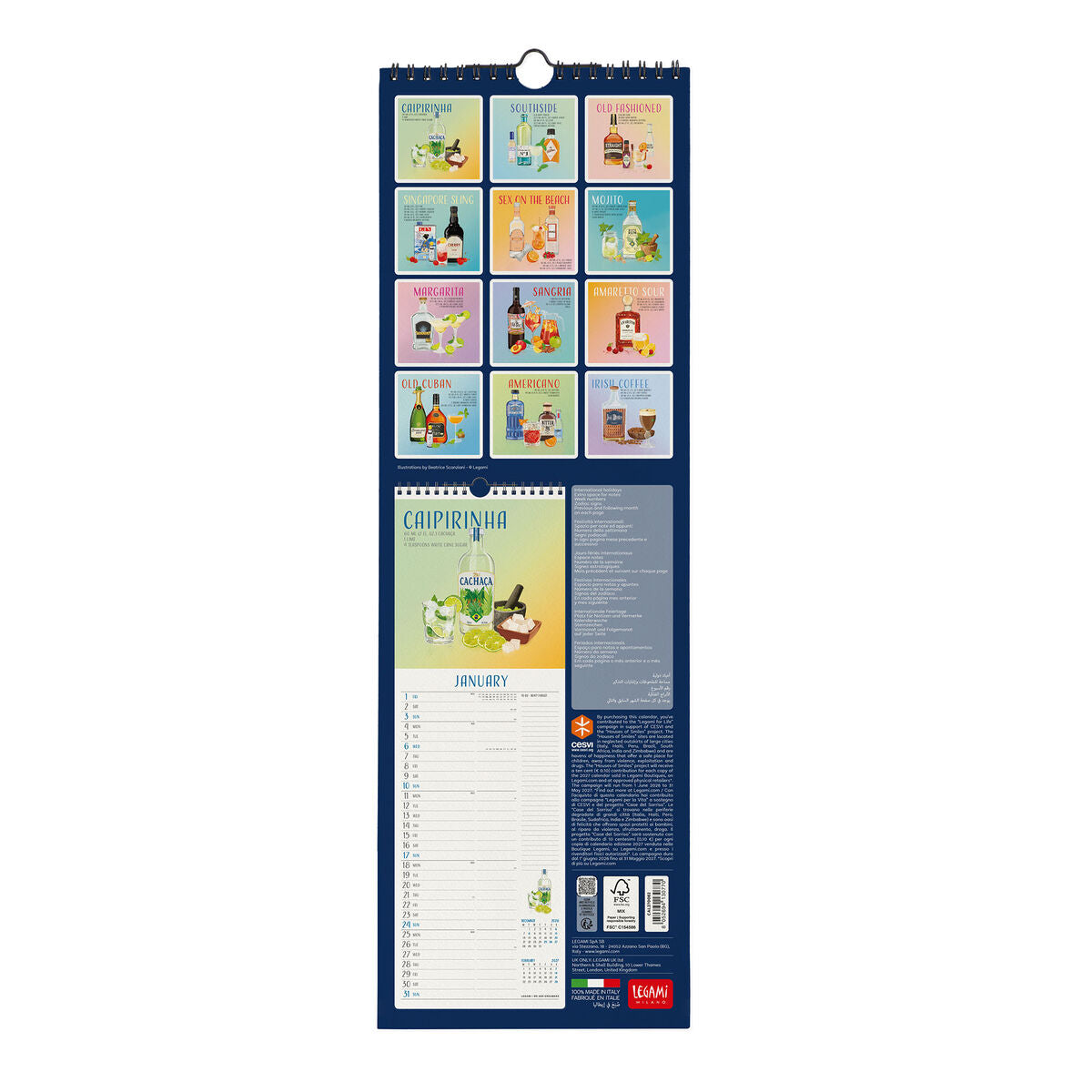 Calendrier Mural 2027 - 16 x 49 cm - Cheers