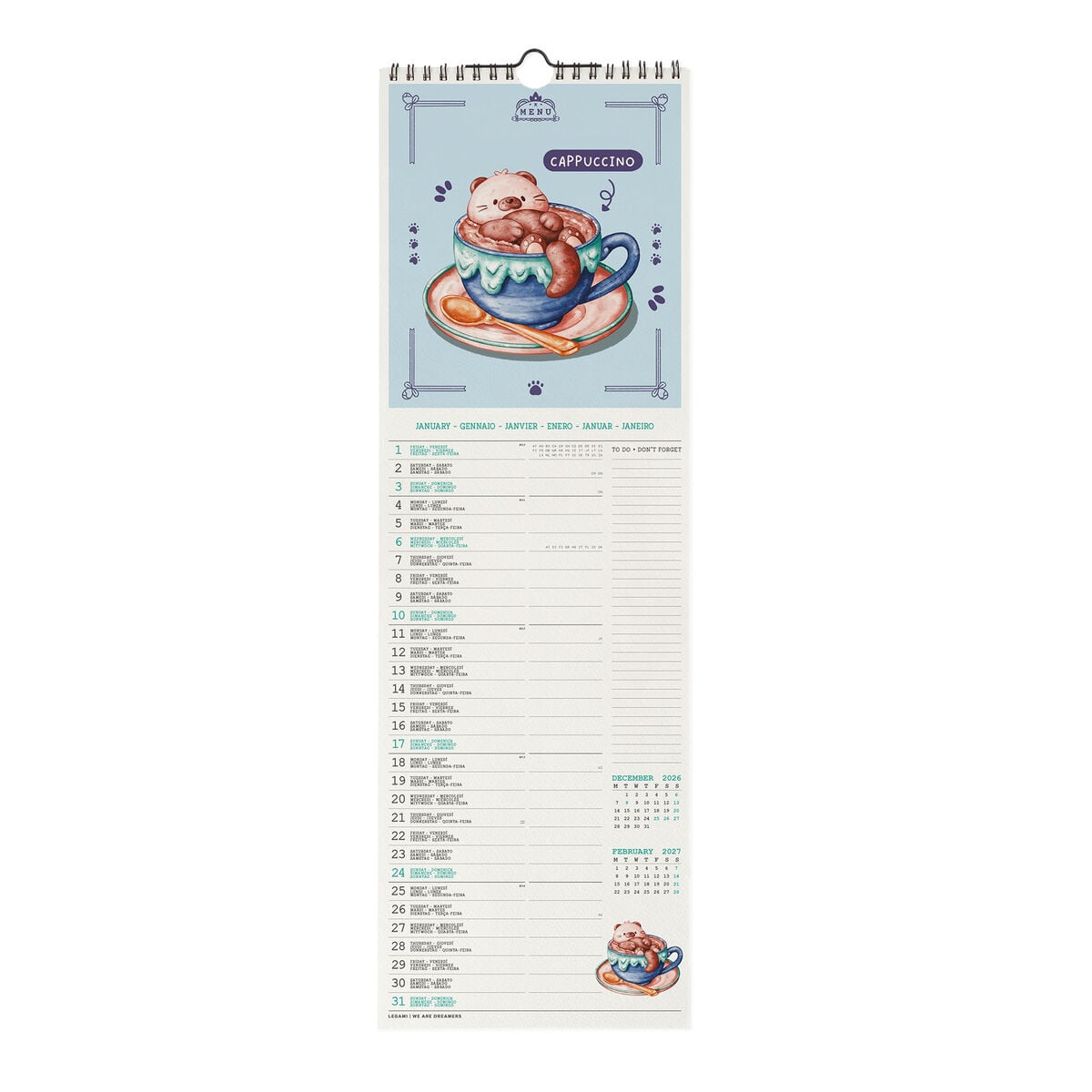 Calendrier Mural 2027 - 16 x 49 cm - Cutie Foodie