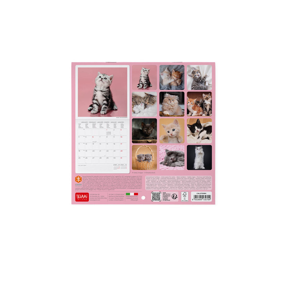 Calendrier Mural 2027 - 18 x 18 cm - Kittens