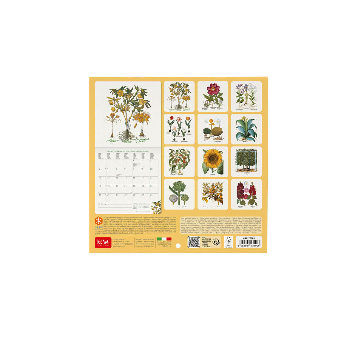 Calendrier Mural 2027 - 18 x 18 cm - Herbarium