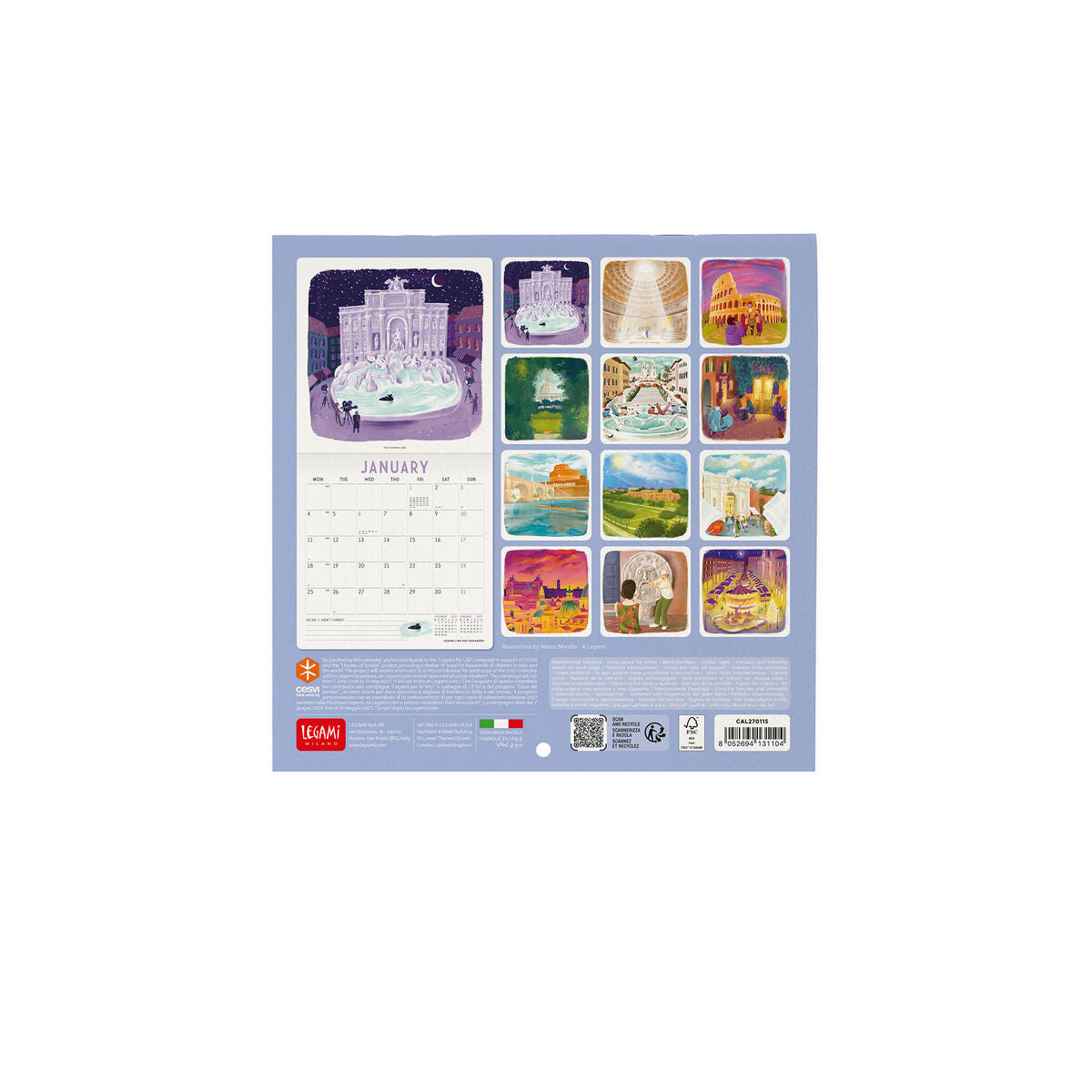 Calendrier Mural 2027 - 18 x 18 cm - Rome