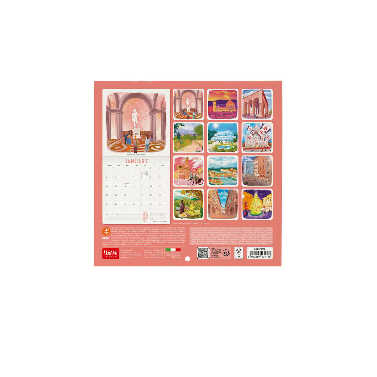 Calendrier Mural 2027 - 18 x 18 cm - Firenze