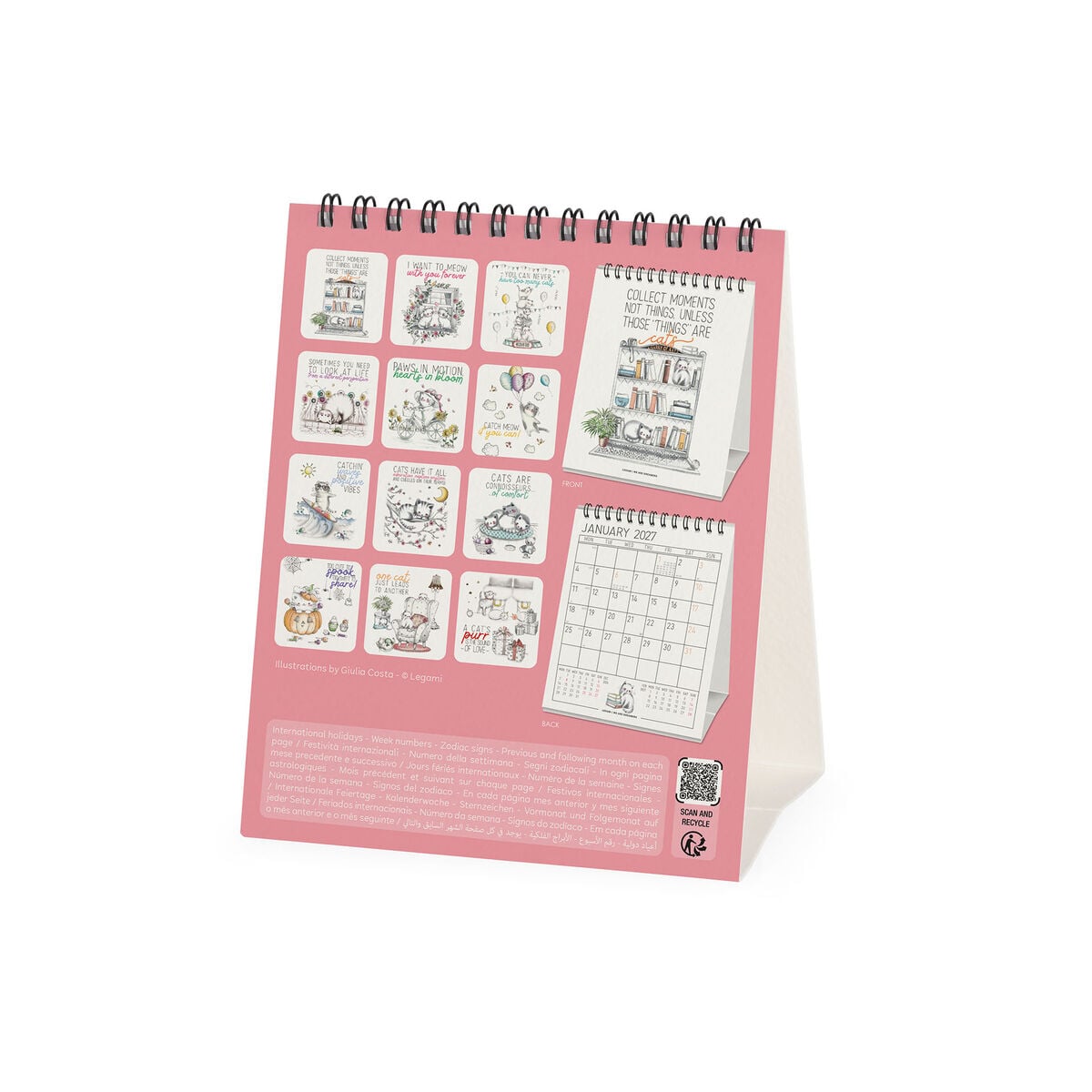Calendrier de Table 2027 - 12 x 14,5 cm - Sketchy Cats