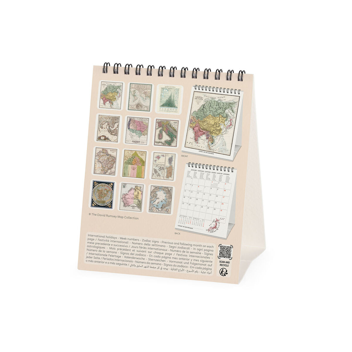 Calendrier de Table 2027 - 12 x 14,5 cm - Vintage Maps