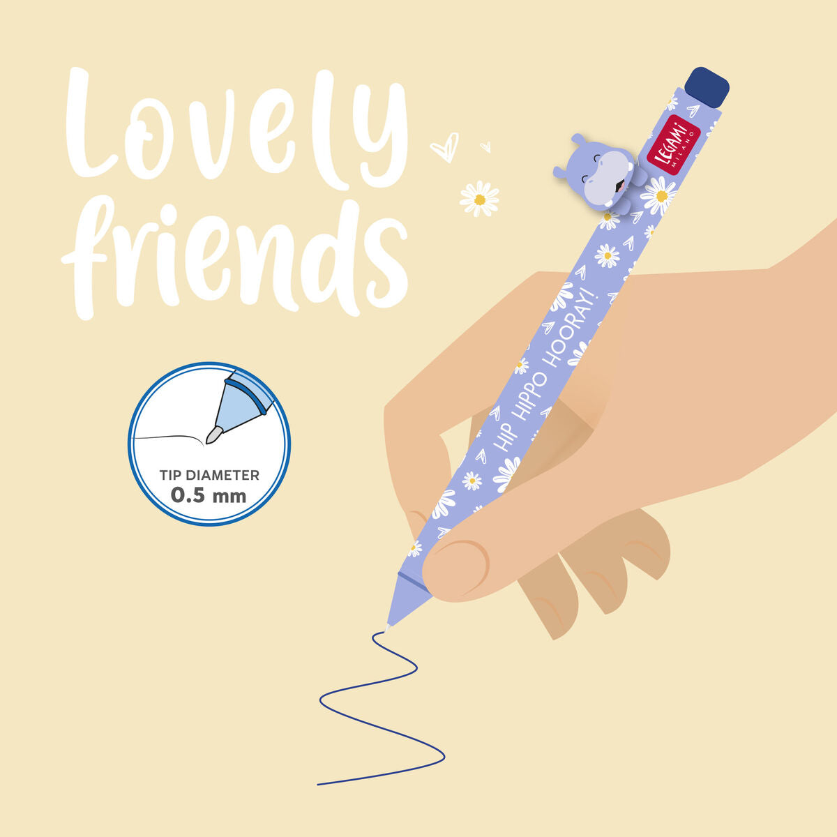Stylo Gel avec Animal Décoratif Hippo « Hip Hippo Hooray » - Lovely Friends