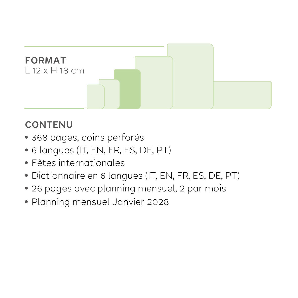 Agenda 12 Mois Journalier Medium 2027 - Shades of Green