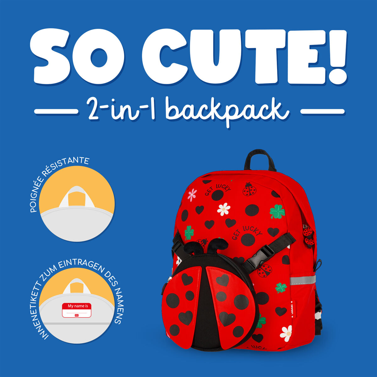 Sac à dos 2 en 1 avec Sac Frontal Amovible Ladybug - So Cute!