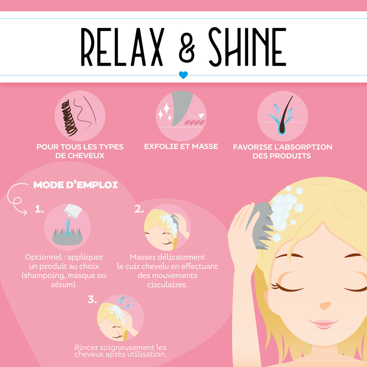 Brosse pour Cuir Chevelu et Shampoing - Relax & Shine