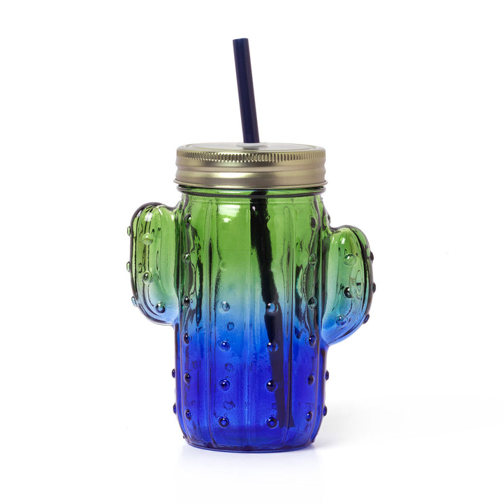 Chope en Verre avec Couvercle et Paille - Cactus - Cheers