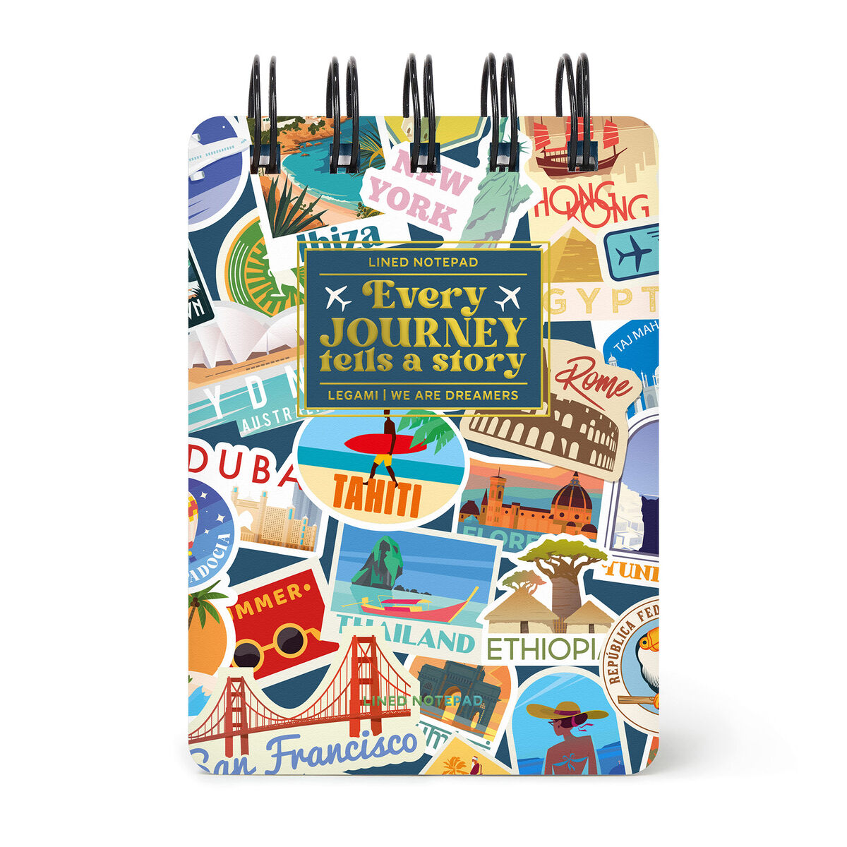 Cahier Ligné à Couverture Rigide Illustré - Stickers Voyage - Bloc-mémo - Avec Spirale