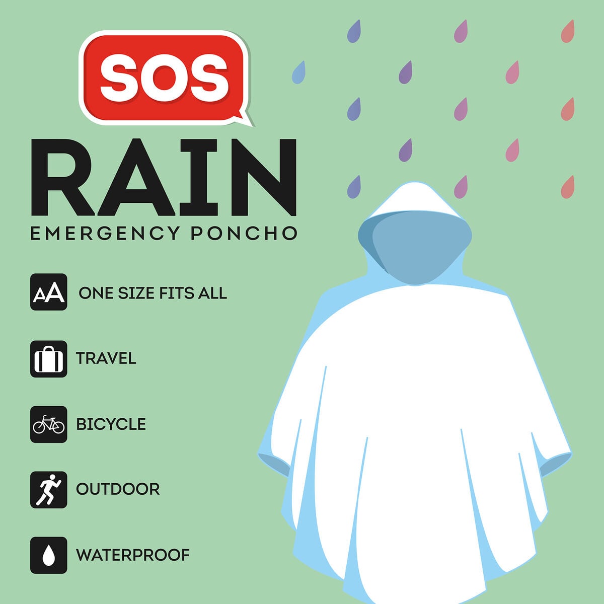 Poncho Imperméable pour Adultes - SOS Rain - Adult's size