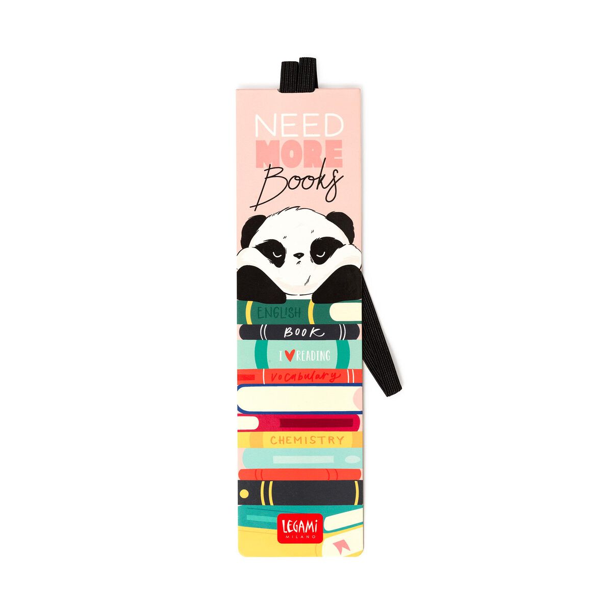 Marque-page Illustraté avec Élastique - Panda, Need More Books - Signet