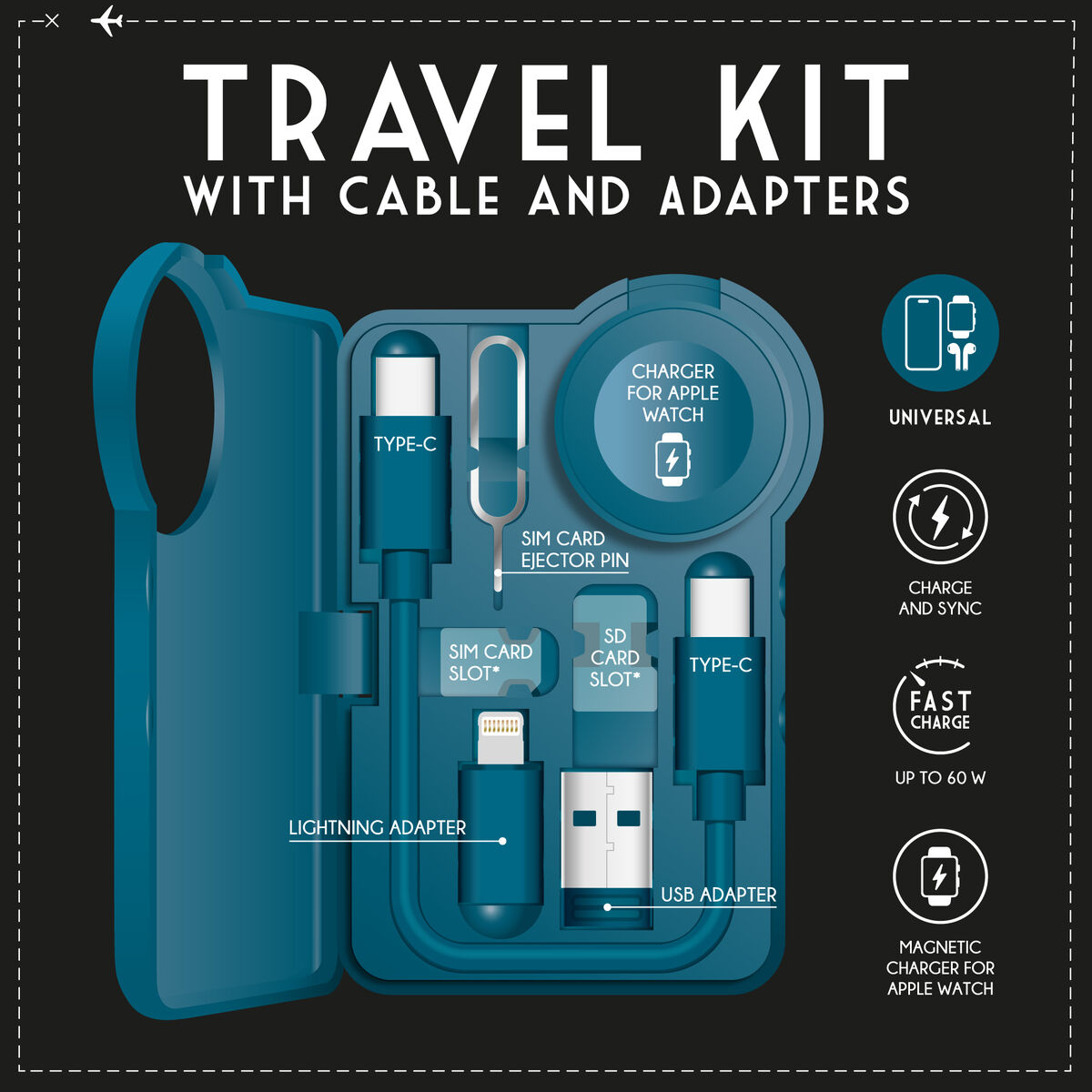 Set Câble et Adaptateurs de Voyage - Travel Kit with Cable and Adapters