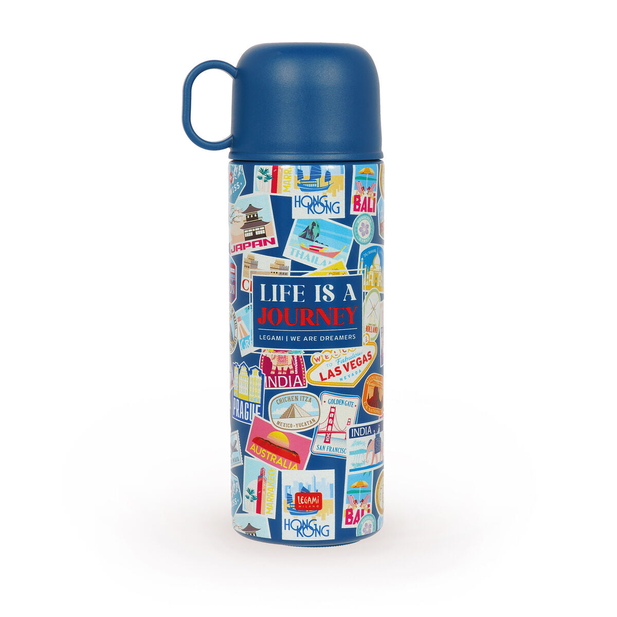 Stickers Gourde Thermique avec Tasse - Chaud & Cold - Voyage