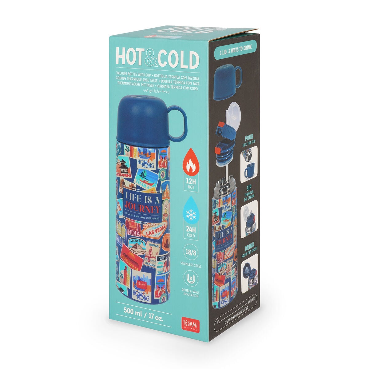 Gourde Thermique avec Tasse - Hot & Cold - Travel Stickers