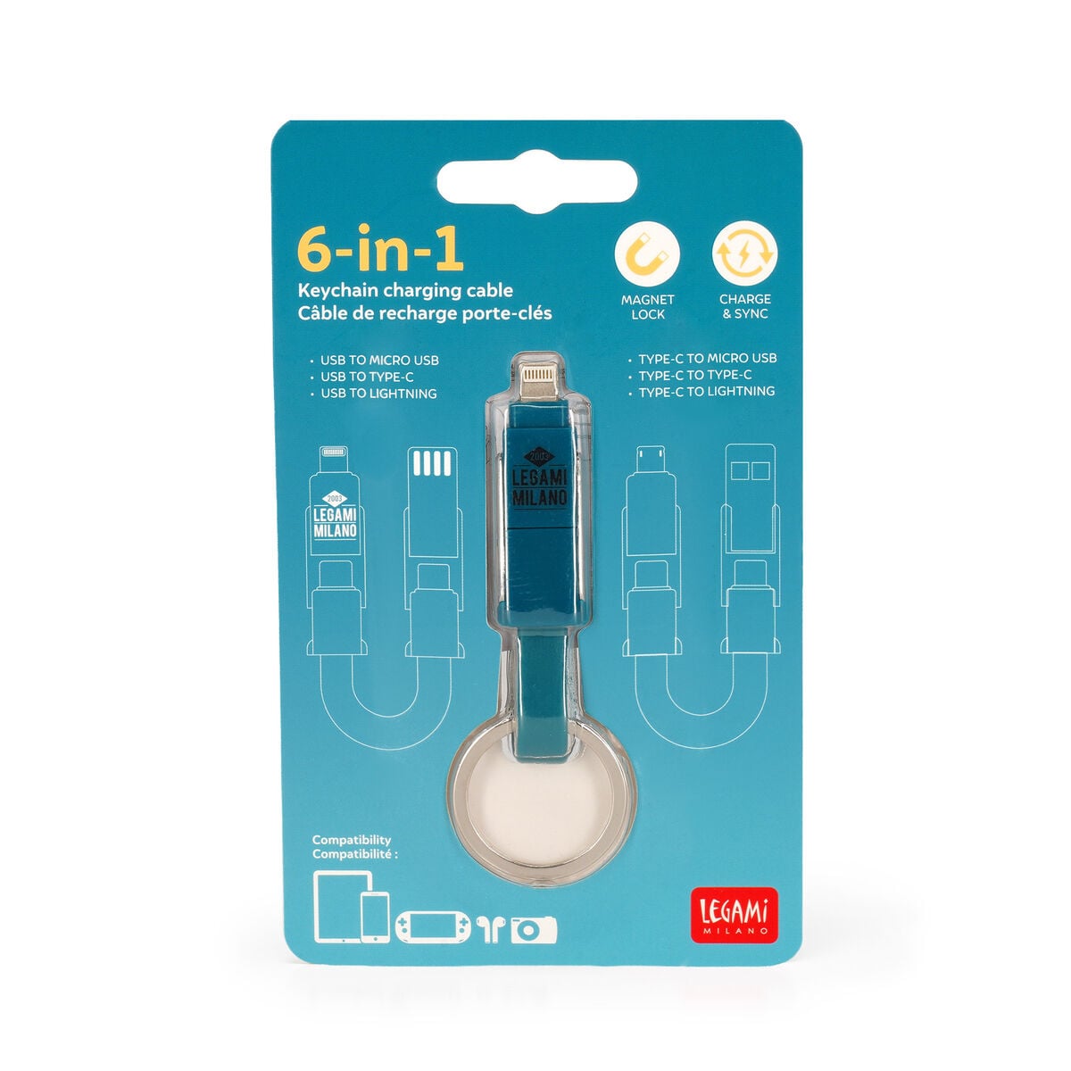 Câble de Charge Porte-clés 6-en-1