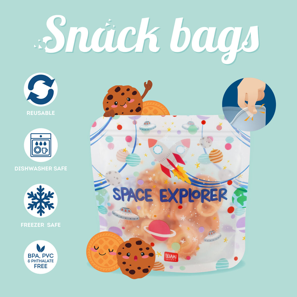 Set de 3 Pochettes Réutilisables pour Aliments - Space - Snack Bags