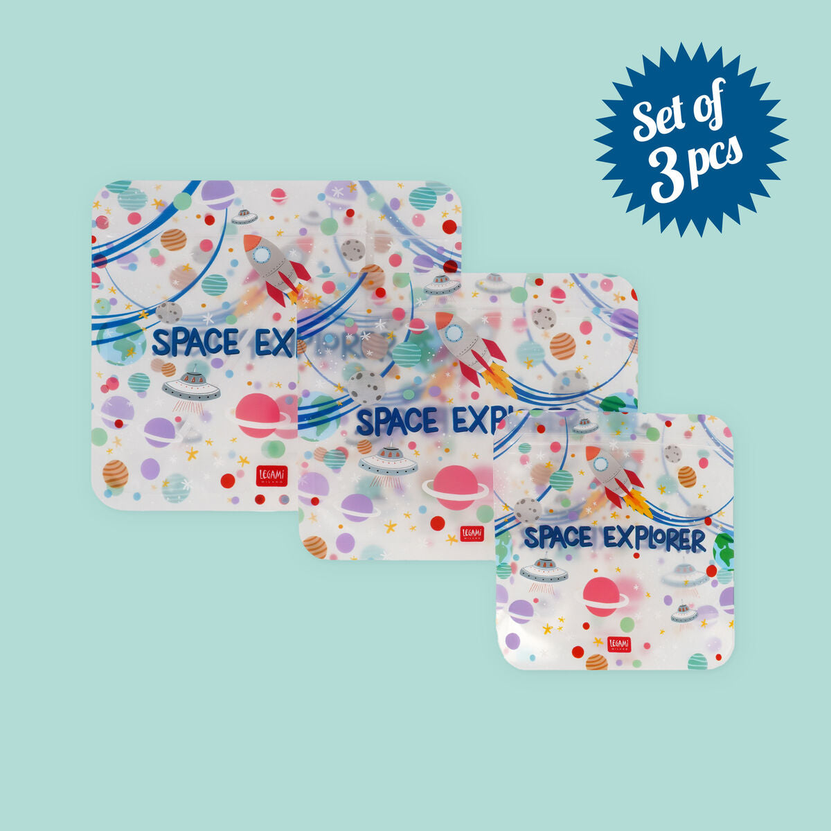 Set de 3 Pochettes Réutilisables pour Aliments - Space - Snack Bags