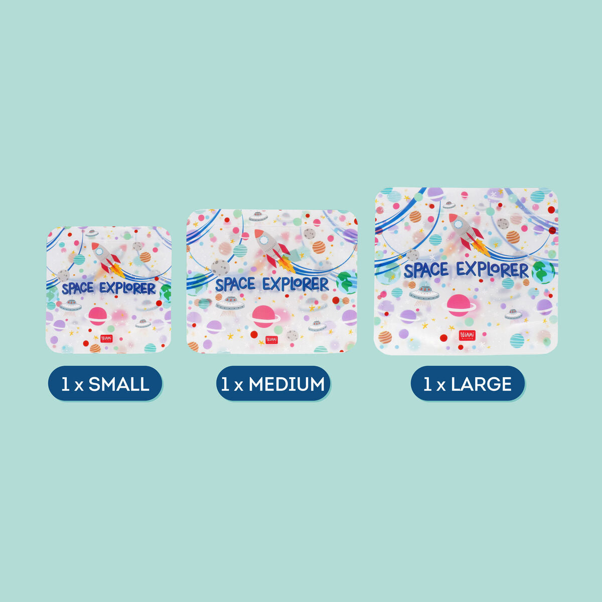 Set de 3 Pochettes Réutilisables pour Aliments - Space - Snack Bags