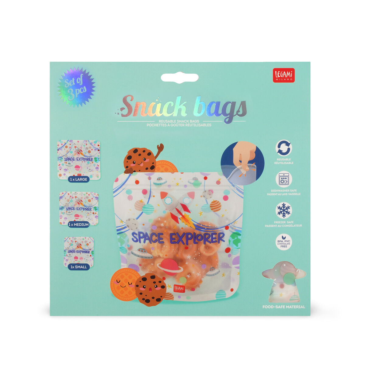 Set de 3 Pochettes Réutilisables pour Aliments - Space - Snack Bags