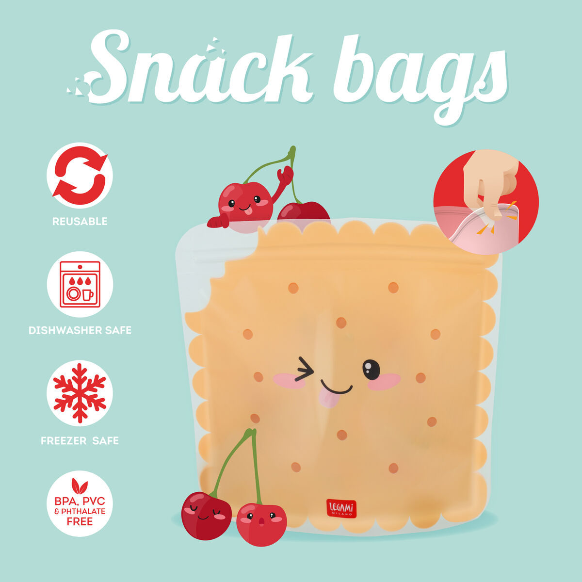 Set de 3 Pochettes Réutilisables pour Aliments - Cookie - Snack Bags